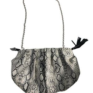 Vintage Y2k 2000s Mark. Clutch Snakeskin Gray Hot Pink Lining Tassel Purse 00s